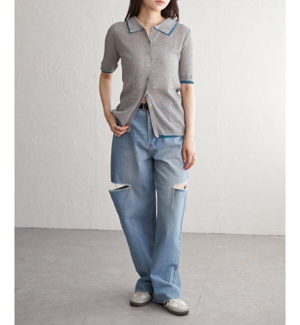 VENCE share style「麻タッチ襟付きカーディガン」|カーディガン|