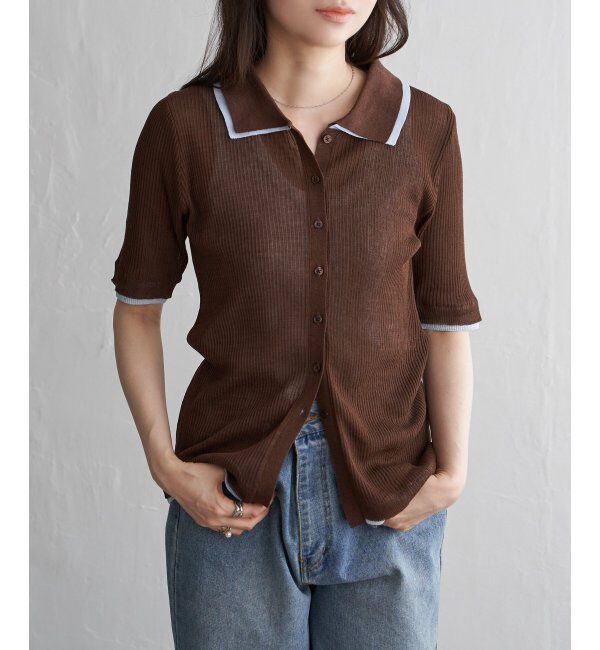 VENCE share style「麻タッチ襟付きカーディガン」|カーディガン|