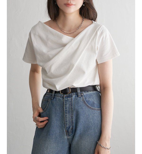 VENCE share style「綿天竺半袖ドレープTシャツ」|Tシャツ・カットソー|オフホワイト