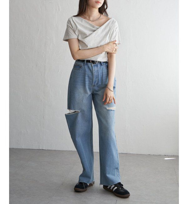 VENCE share style「綿天竺半袖ドレープTシャツ」|Tシャツ・カットソー|