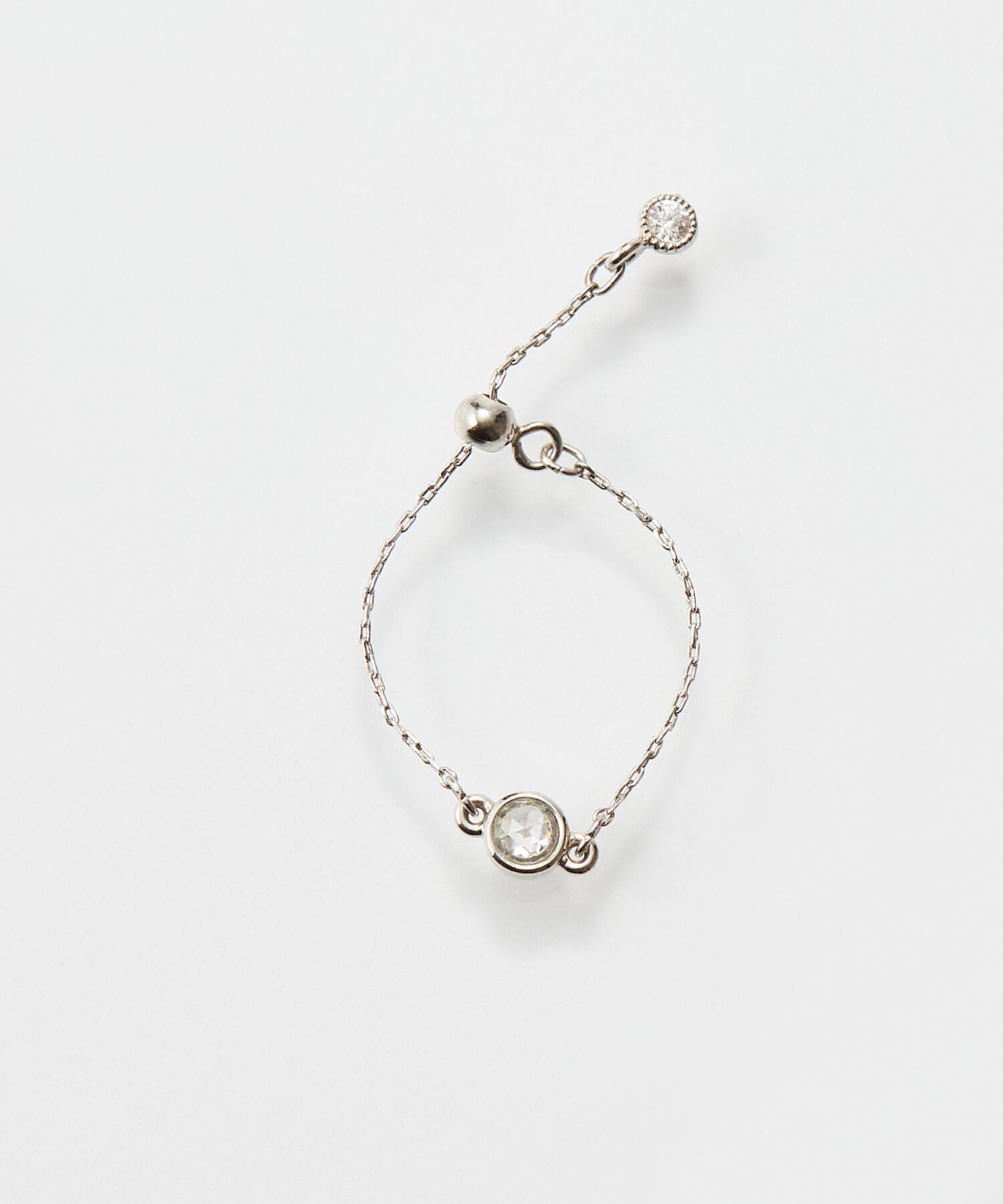 Phoebe「≪サイズ調整可能≫【金属アレルギー対応】プチベゼルストーンチェーンリング　シルバー」|リング|