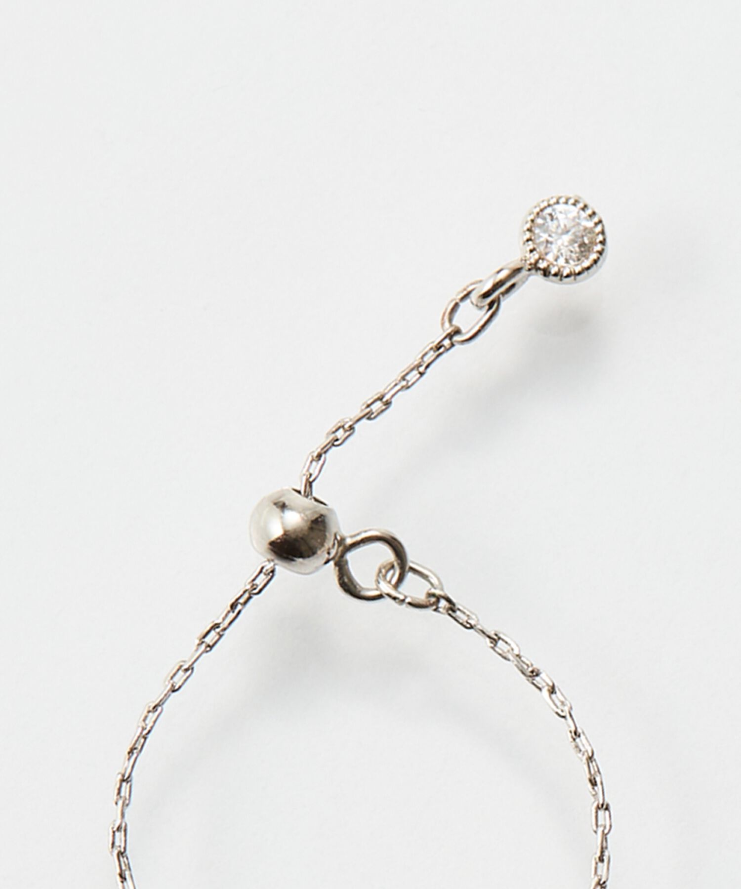 Phoebe「≪サイズ調整可能≫【金属アレルギー対応】プチベゼルストーンチェーンリング　シルバー」|リング|