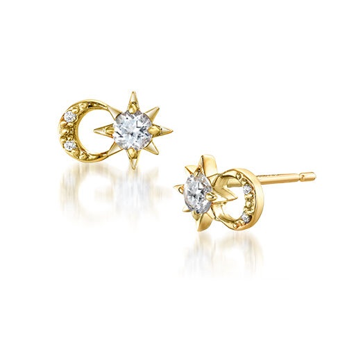 STAR JEWELRY「CROSSING&MOON」|ピアス|イエローゴールド