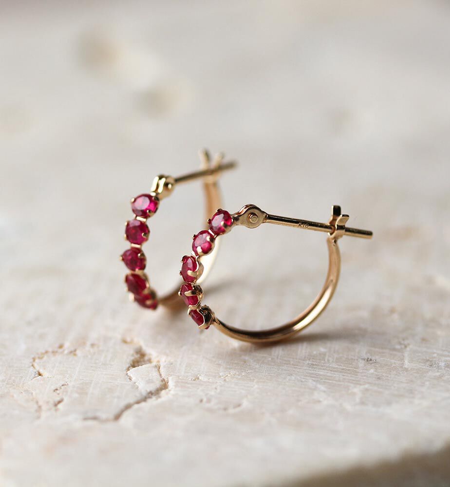  「ルビー スナップ フープ ピアス  | K10YG」|ピアス|