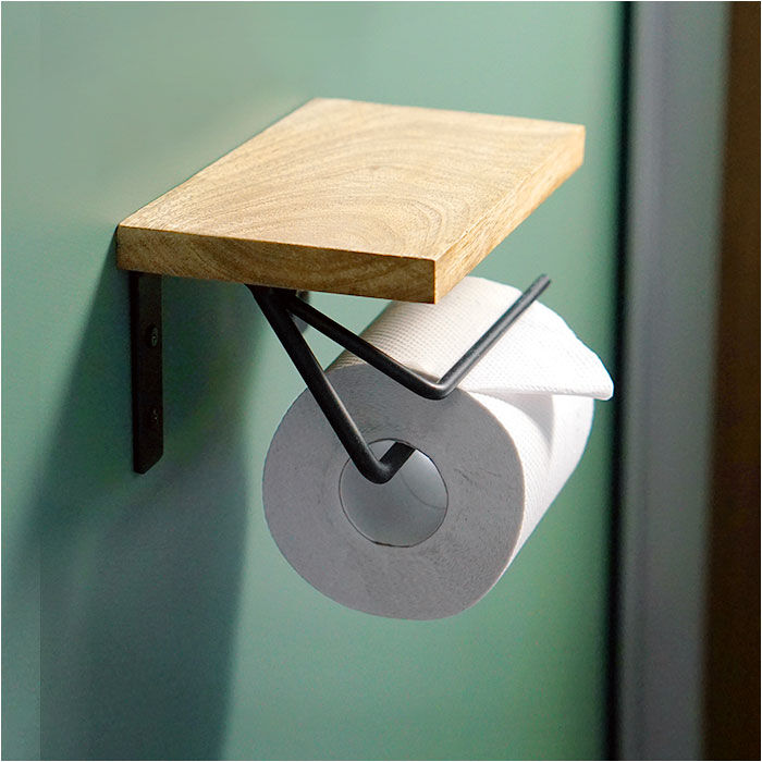 BACKYARD FAMILY「トイレットペーパーホルダー おしゃれ 通販 シングル アイアン 木製 ホルダー シェルフ型」|トイレタリー・ランドリーグッズ|