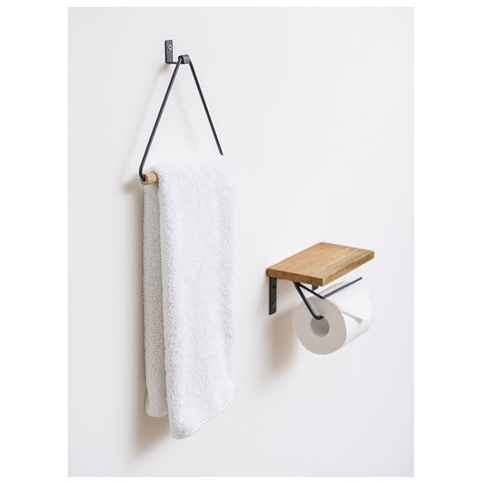 BACKYARD FAMILY「トイレットペーパーホルダー おしゃれ 通販 シングル アイアン 木製 ホルダー シェルフ型」|トイレタリー・ランドリーグッズ|