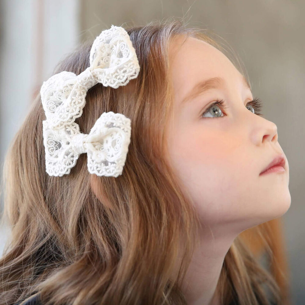 BACKYARD FAMILY「Rora ヘアクリップ キッズ 2個セット 通販 ライリー 髪飾り 髪留め リボン 大きめ レース」|その他|ホワイト1