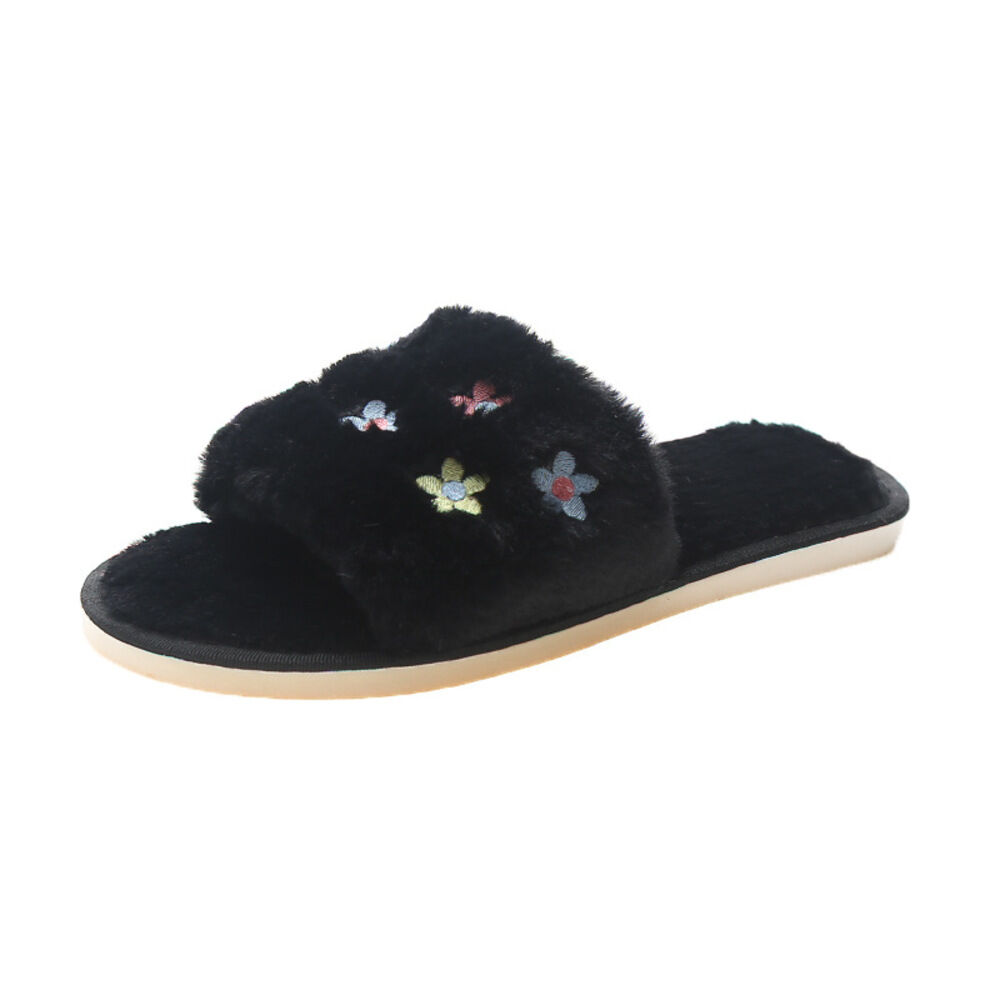 BACKYARD FAMILY「もこもこ スリッパ 通販 ルームシューズ ルームスリッパ 秋 冬用 前開きスリッパ ルームサンダル」|ルームシューズ|ブラック1