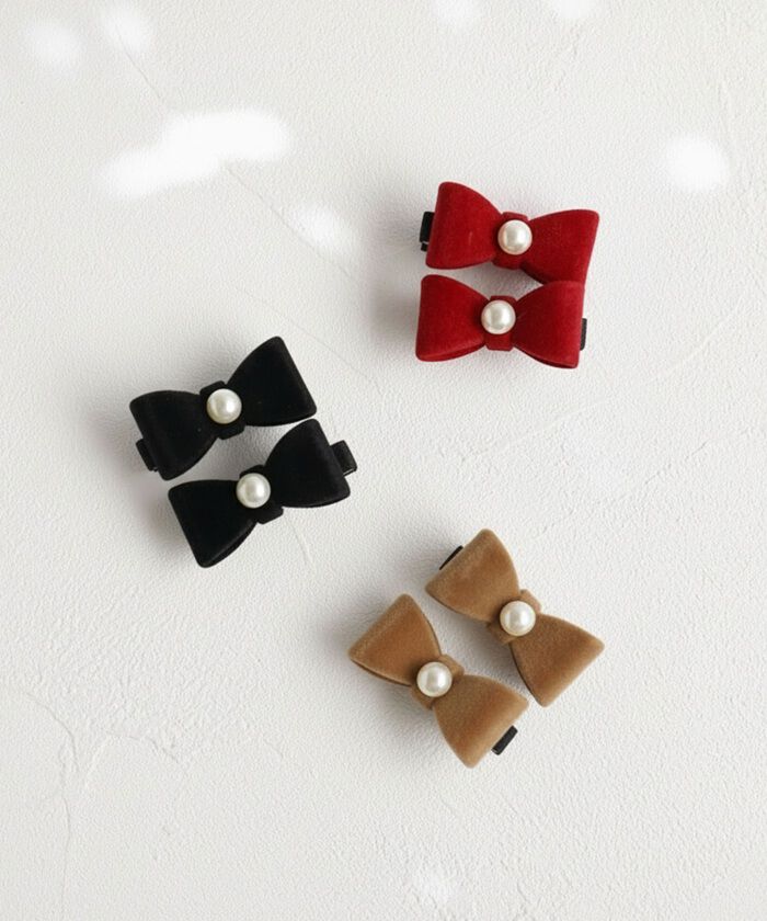 BACKYARD FAMILY「Rora ヘアクリップ キッズ 2個セット 通販 ベル ミニ リボン パール ベルベット」|その他|