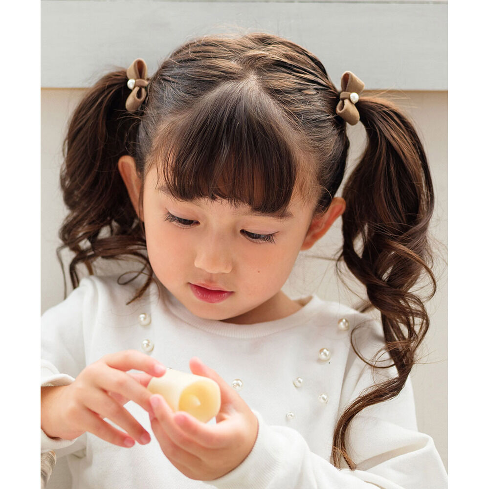 BACKYARD FAMILY「Rora ヘアクリップ キッズ 2個セット 通販 ベル ミニ リボン パール ベルベット」|その他|ブラウン1