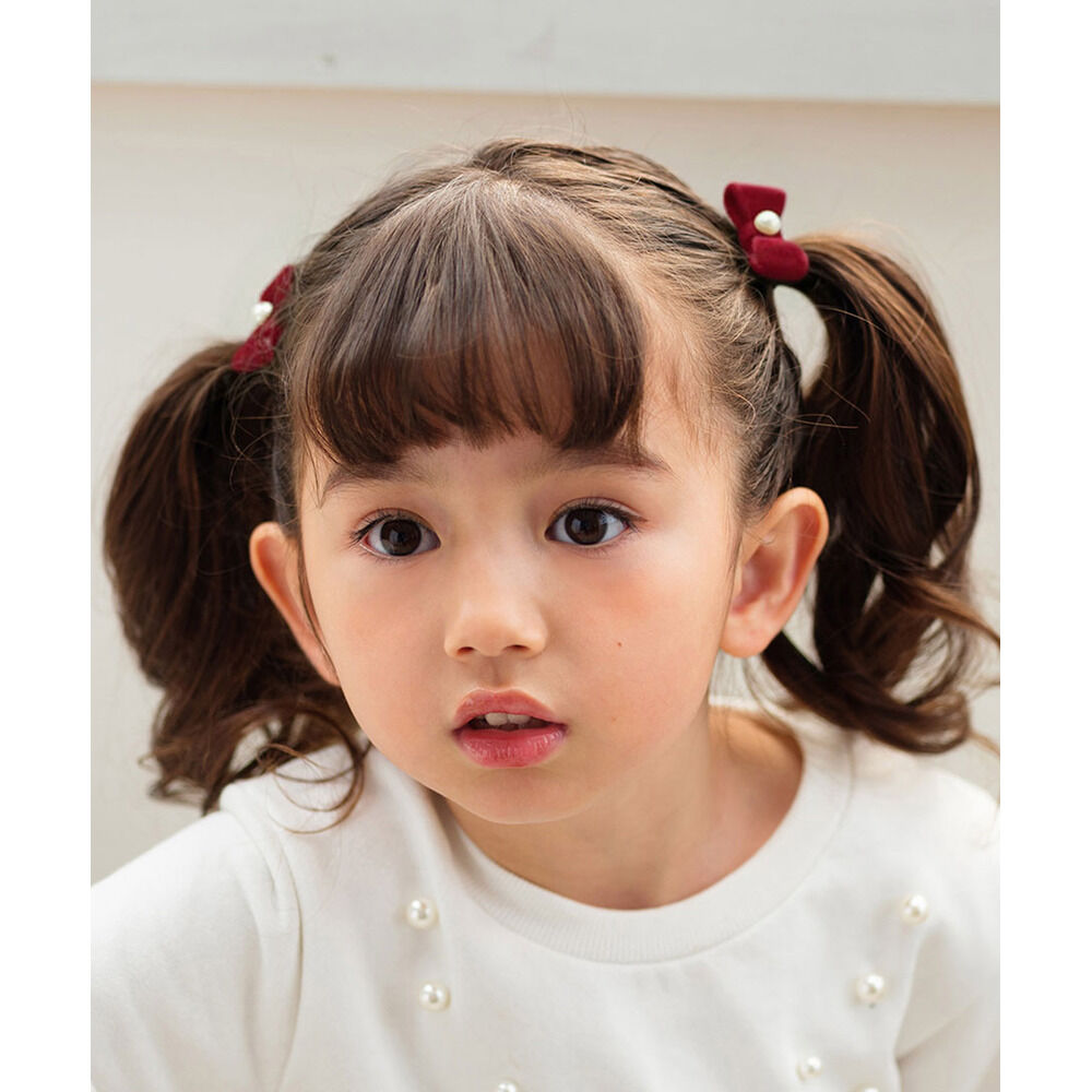 BACKYARD FAMILY「Rora ヘアクリップ キッズ 2個セット 通販 ベル ミニ リボン パール ベルベット」|その他|レッド1