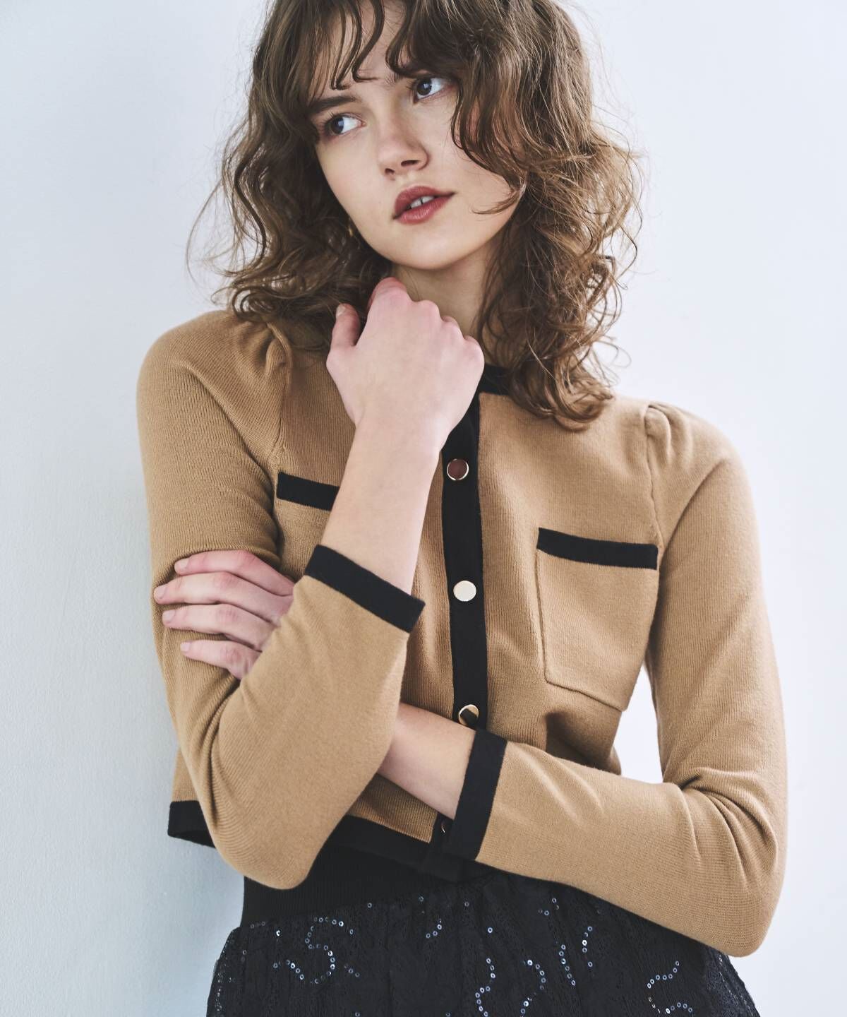 アンドクチュール「配色トリミングニットカーディガン」|カーディガン|