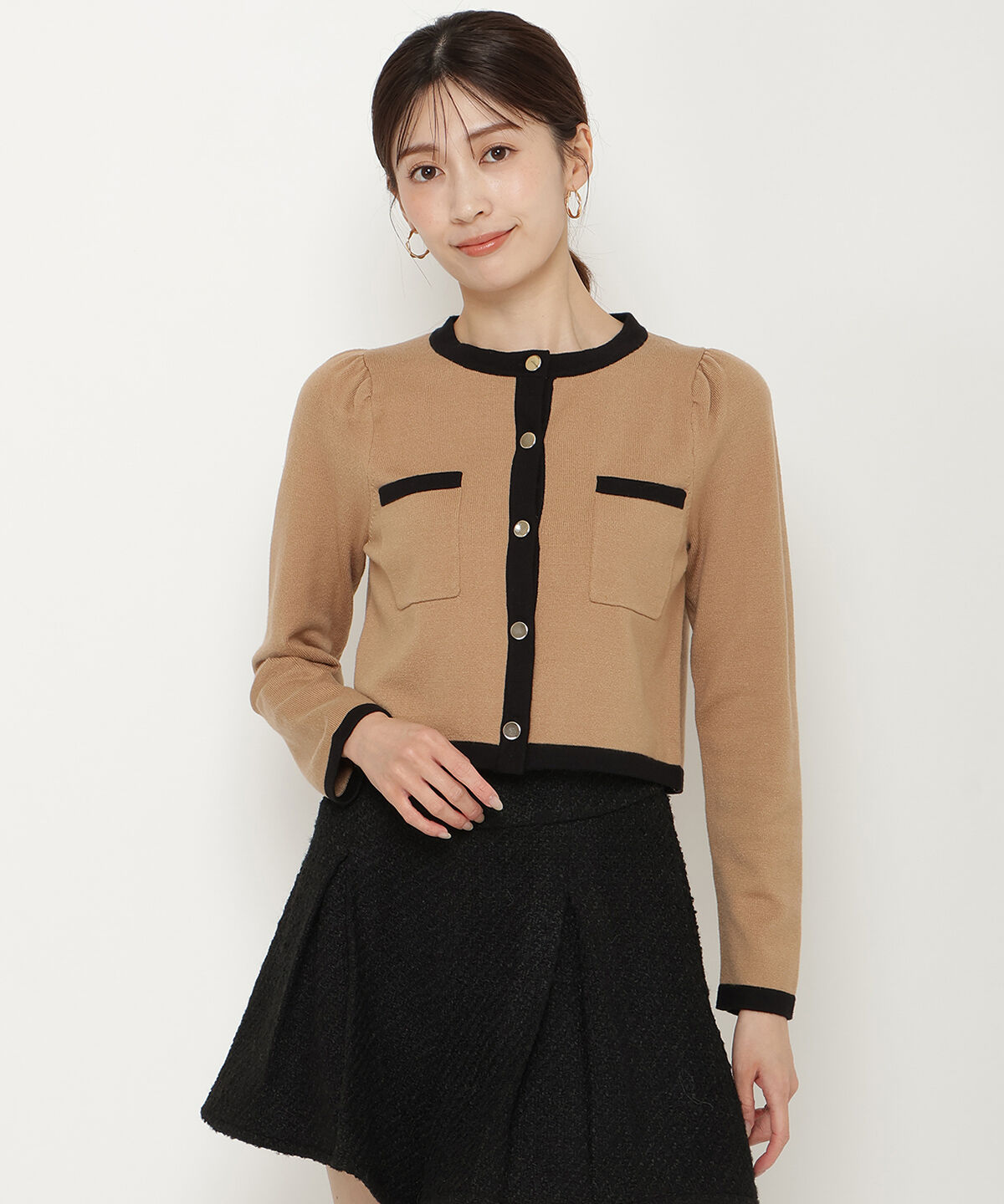 アンドクチュール「配色トリミングニットカーディガン」|カーディガン|