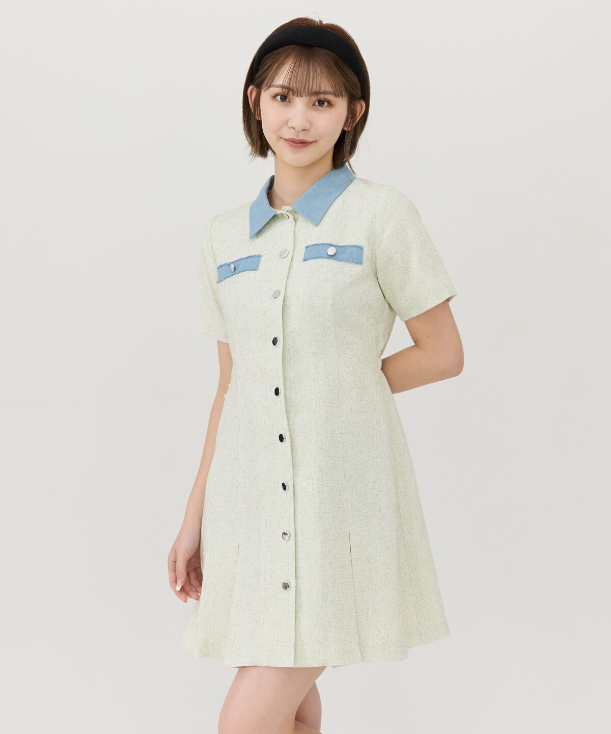 REDYAZEL「サマーツイード襟つきミニワンピース」|ワンピース|イエロー