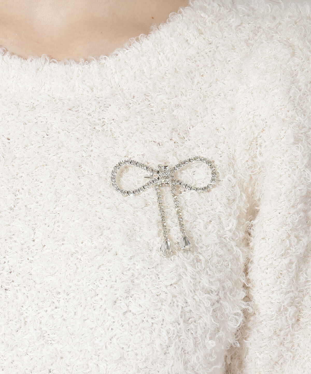 WILLSELECTION「リボンブローチ付きテディヤーンニット」|ニット・セーター|