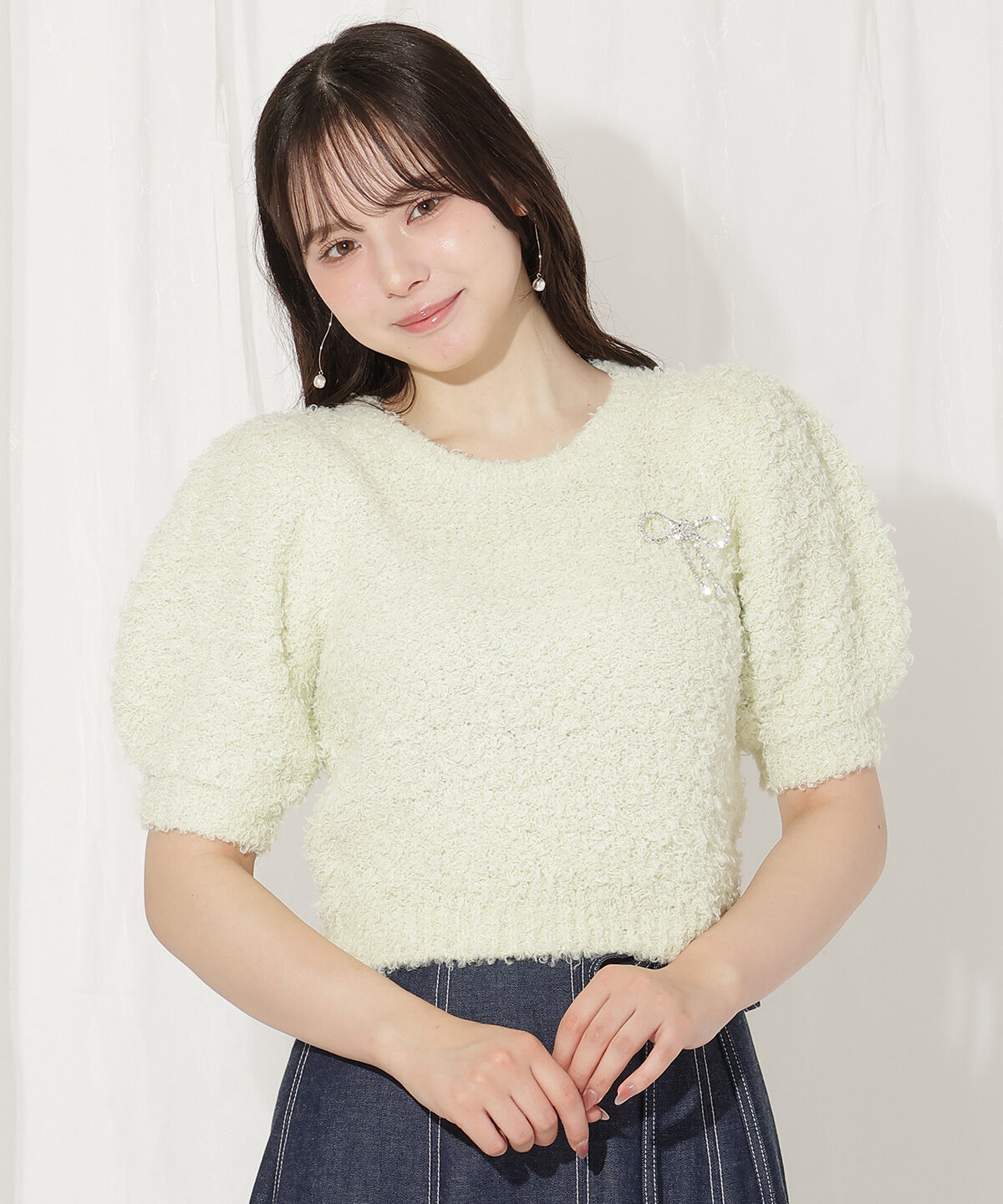 WILLSELECTION「リボンブローチ付きテディヤーンニット」|ニット・セーター|