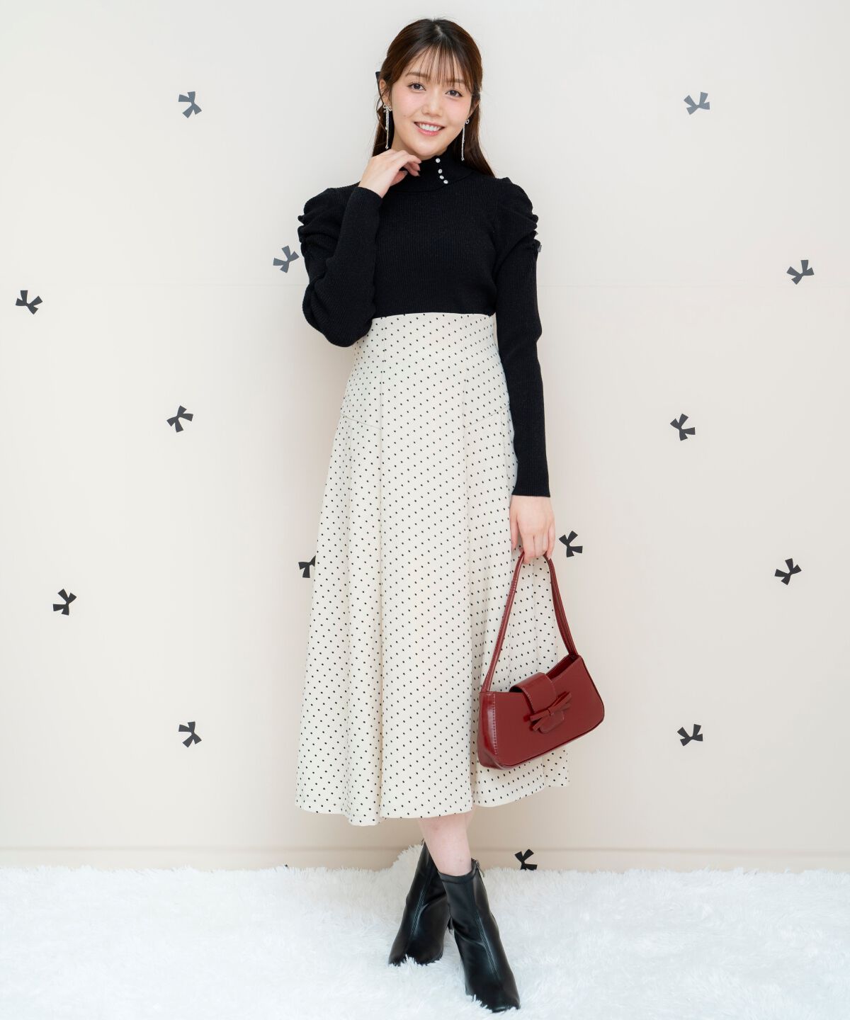 WILLSELECTION「フロッキードットヨーク切替スカート」|フレア|ﾍﾞｰｼﾞｭ系水玉