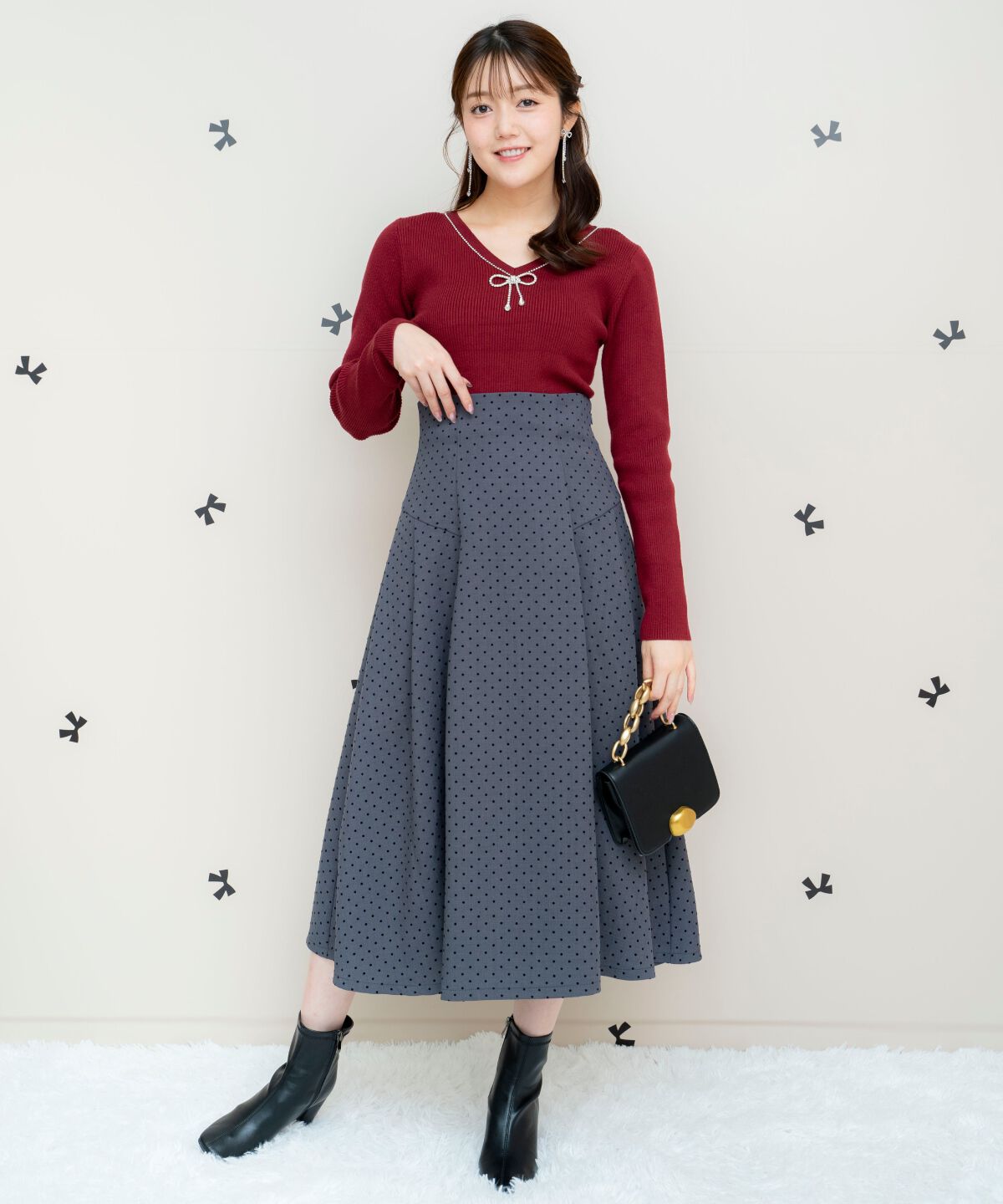 WILLSELECTION「フロッキードットヨーク切替スカート」|フレア|