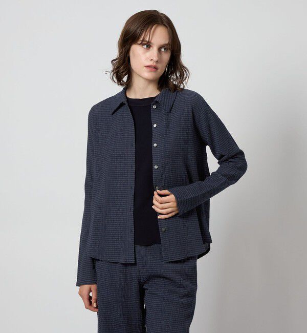 STEVEN ALAN「＜Steven Alan＞クレープ チェック ロングスリーブ シャツ」|シャツ・ブラウス|NAVY