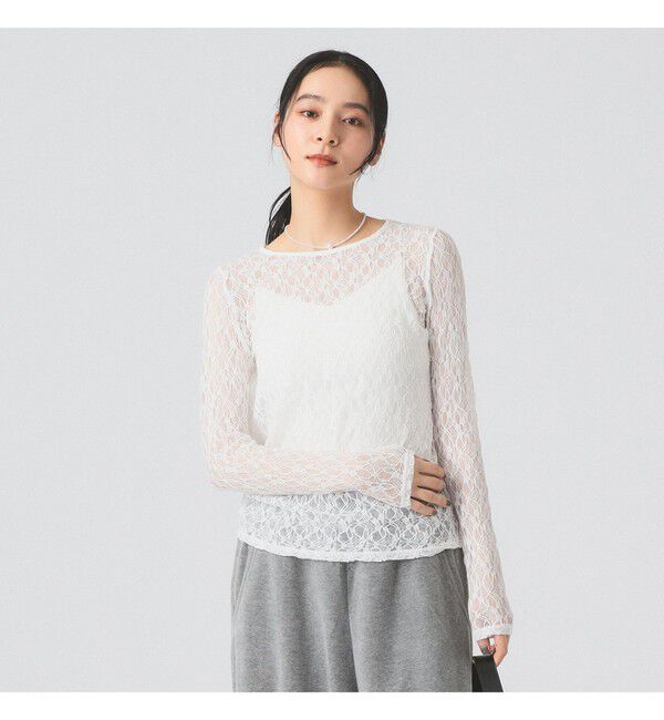 Ray BEAMS 「ストレッチレース クルーネック Tシャツ」|Tシャツ・カットソー|