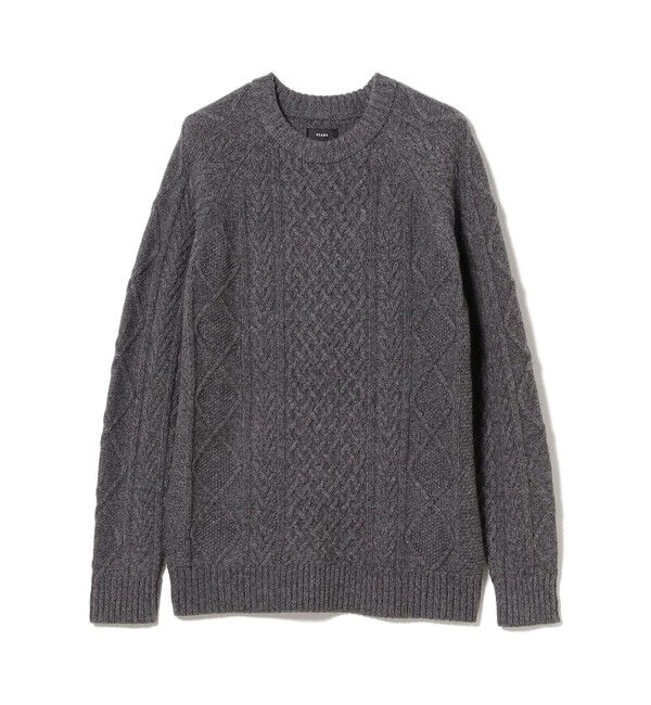 BEAMS「5ゲージ ラムウール クルーネック ケーブルニット」|ニット・セーター|GREY