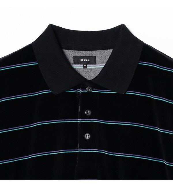 BEAMS「ワイドフィット ベロア ボーダー ポロシャツ」|ポロシャツ|