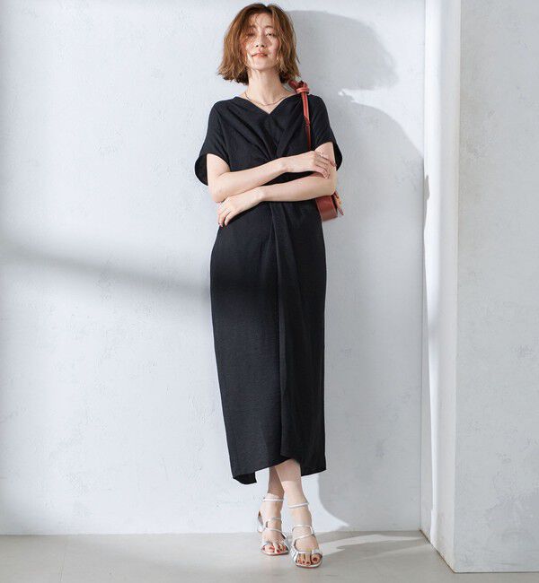 SHIPS for women「〈手洗い可能〉麻混 ノットディテール フレンチスリーブ ワンピース」|ワンピース|