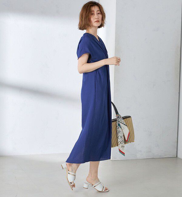 SHIPS for women「〈手洗い可能〉麻混 ノットディテール フレンチスリーブ ワンピース」|ワンピース|