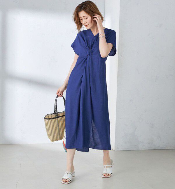 SHIPS for women「〈手洗い可能〉麻混 ノットディテール フレンチスリーブ ワンピース」|ワンピース|