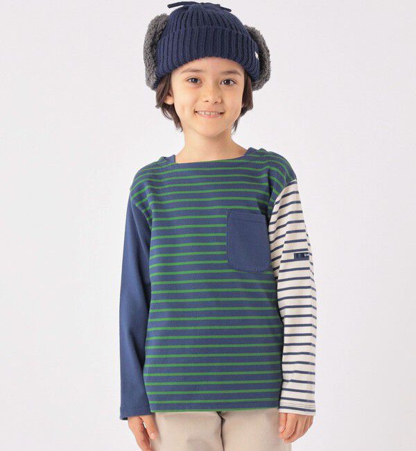 SHIPS KIDS「SHIPS KIDS:100～130cm / オーガニック コットン ボーダー 長袖 TEE」|Tシャツ・カットソー|ネイビー