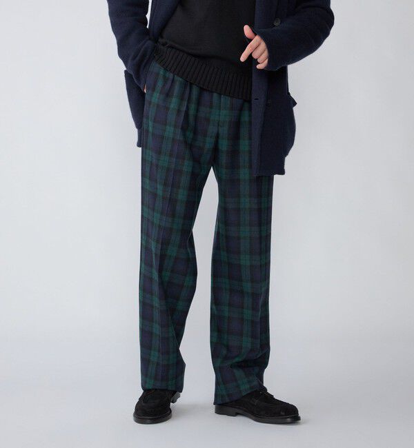 SHIPS「BERNARD ZINS: H8 ウール ブラックウォッチ スラックス」|スラックス|オリーブ