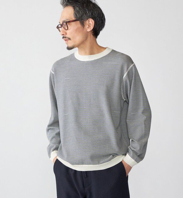 SHIPS「SHIPS:〈洗濯機可能〉14ゲージ マイクロボーダー ウール スウェット ニット」|ニット・セーター|ネイビー