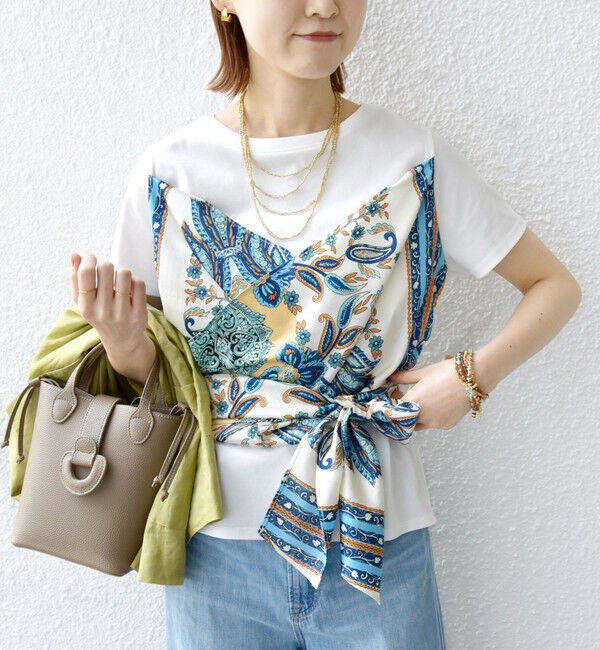 SHIPS for women「【WEB限定】〈手洗い可能〉スカーフ コンビ TEE」|Tシャツ・カットソー|