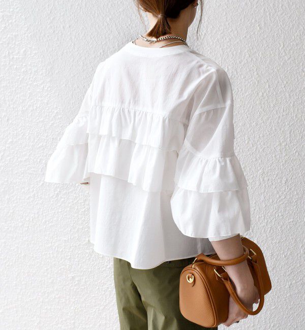 SHIPS any「SHIPS any:〈洗濯機可能〉ボイル フリル バンドカラー シャツ ブラウス 2」|シャツ・ブラウス|