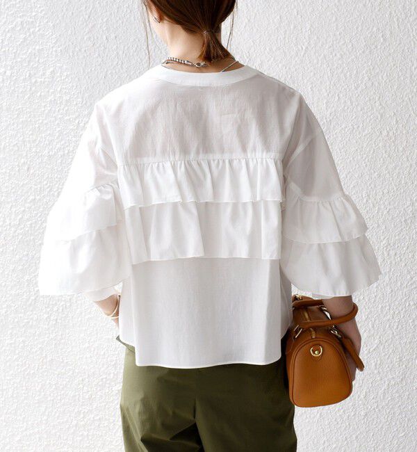 SHIPS any「SHIPS any:〈洗濯機可能〉ボイル フリル バンドカラー シャツ ブラウス 2」|シャツ・ブラウス|