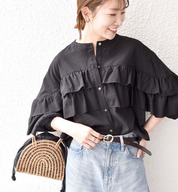 SHIPS any「SHIPS any:〈洗濯機可能〉ボイル フリル バンドカラー シャツ ブラウス 2」|シャツ・ブラウス|