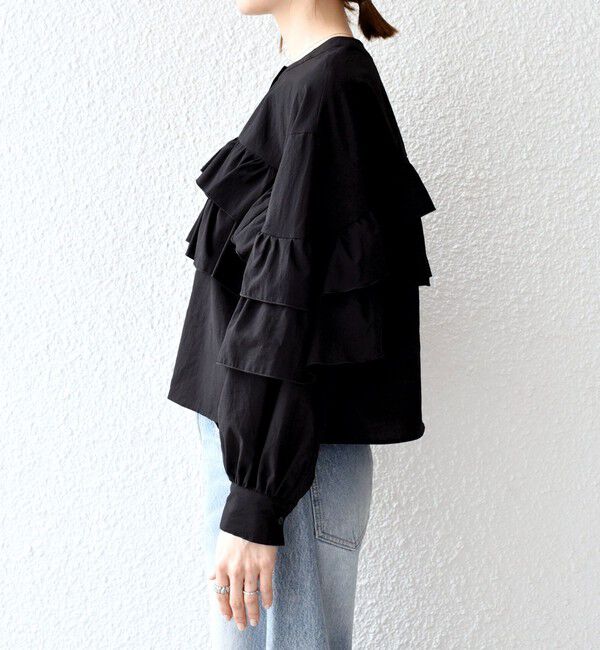 SHIPS any「SHIPS any:〈洗濯機可能〉ボイル フリル バンドカラー シャツ ブラウス 2」|シャツ・ブラウス|