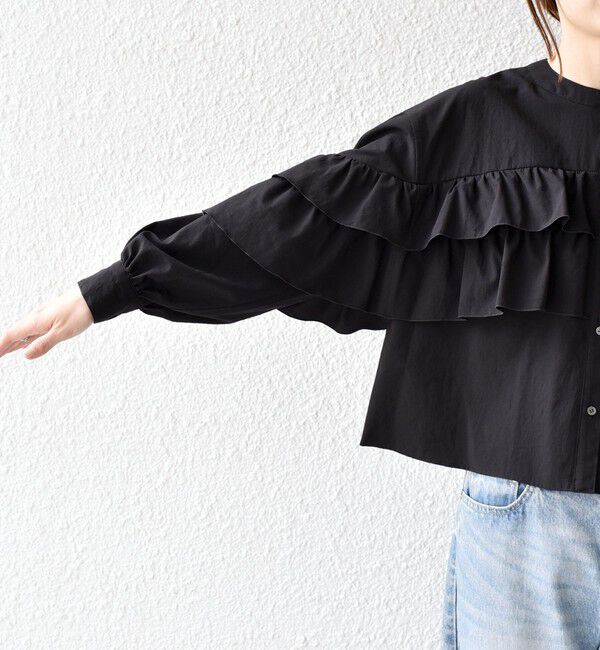 SHIPS any「SHIPS any:〈洗濯機可能〉ボイル フリル バンドカラー シャツ ブラウス 2」|シャツ・ブラウス|