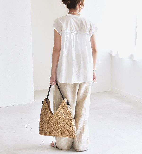 quaranciel「quaranciel:〈手洗い可能〉コットンボイル シアー ギャザー バンドカラー シャツ ブラウス」|シャツ・ブラウス|