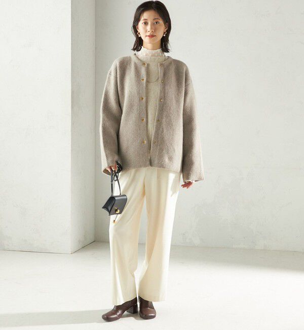 SHIPS for women「フォックス ブレンド ノーカラー ニット コート」|ノーカラーコート|