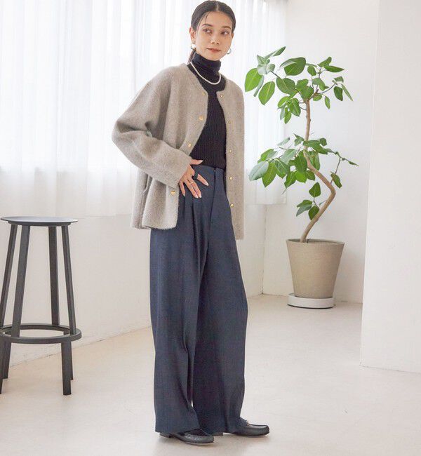 SHIPS for women「フォックス ブレンド ノーカラー ニット コート」|ノーカラーコート|