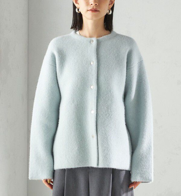 SHIPS for women「フォックス ブレンド ノーカラー ニット コート」|ノーカラーコート|