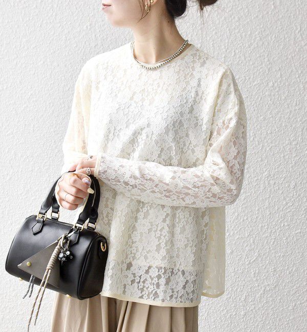 SHIPS any「《予約》SHIPS any:〈手洗い可能〉フラワー レース クルーネック ペプラム ブラウス」|シャツ・ブラウス|