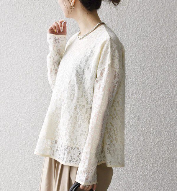 SHIPS any「《予約》SHIPS any:〈手洗い可能〉フラワー レース クルーネック ペプラム ブラウス」|シャツ・ブラウス|