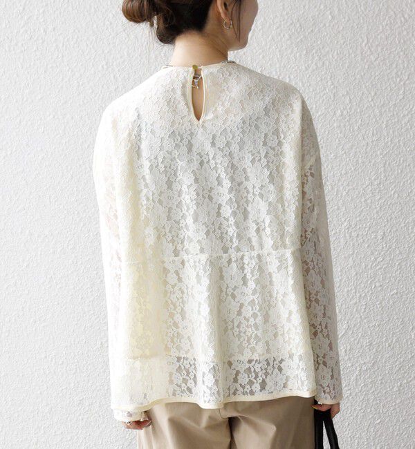 SHIPS any「《予約》SHIPS any:〈手洗い可能〉フラワー レース クルーネック ペプラム ブラウス」|シャツ・ブラウス|