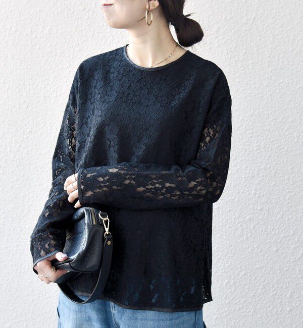 SHIPS any「《予約》SHIPS any:〈手洗い可能〉フラワー レース クルーネック ペプラム ブラウス」|シャツ・ブラウス|