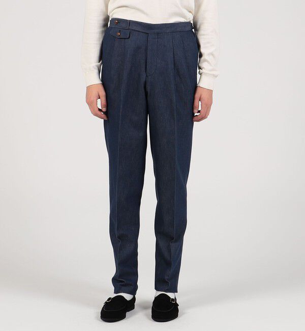 TOMORROWLAND MENS「コットンリネンデニム 2プリーツグルカスラックス」|スラックス|