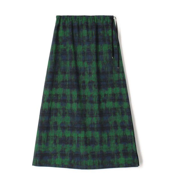 MACPHEE「ドローイングチェックプリント イージースカート」|台形|58 ダークグリーン系