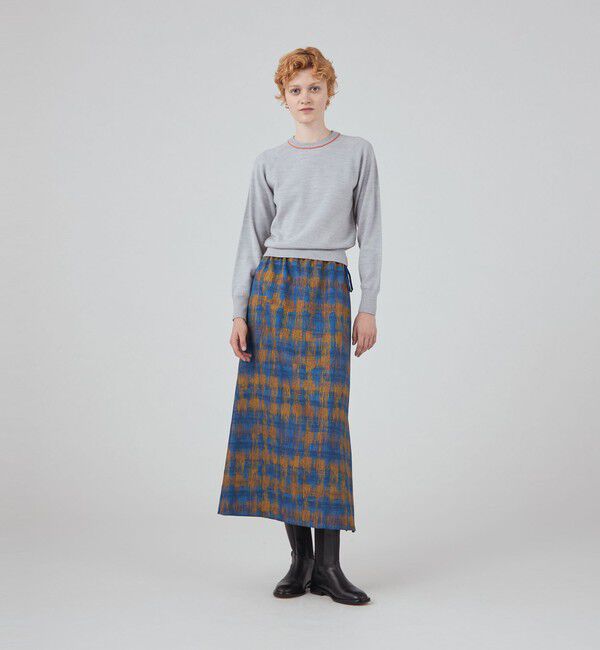 MACPHEE「ドローイングチェックプリント イージースカート」|台形|