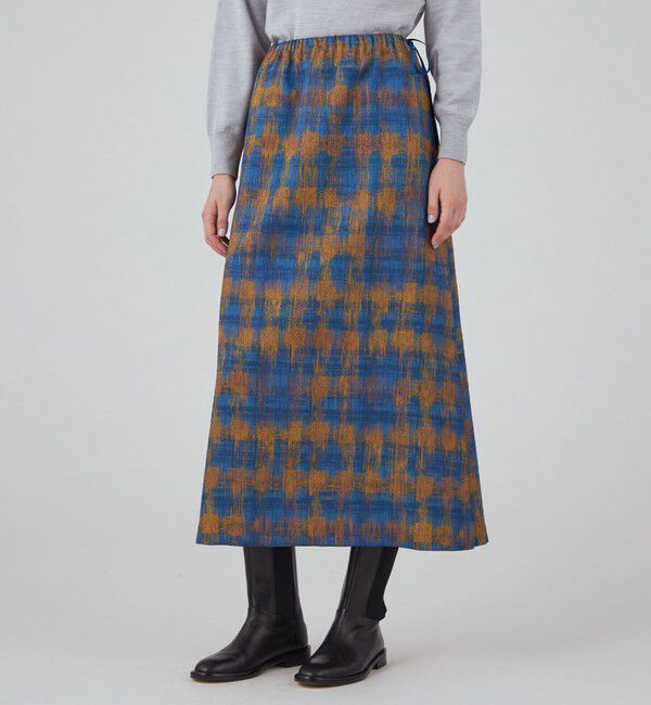 MACPHEE「ドローイングチェックプリント イージースカート」|台形|